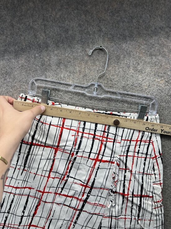 Trina Turk Skirt Womens 8 White Plaid Cotton Blend Twill Mini Pencil Pockets - Picture 4 of 8